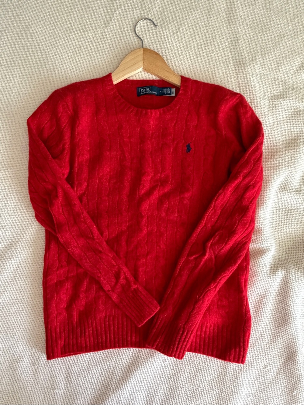 Ralph Lauren Cashmere Wool Blend Red Slim Cable-Knit Crew Sweater - Picture 5 of 9
